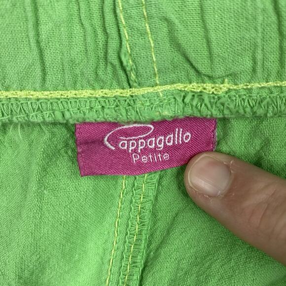 Cappagallo Pants Womens PM Green Capri 100% Cotton Pull On Drawstring - Picture 9 of 10